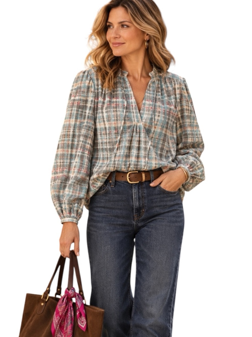 Joie | Plaid V-Neck Cotton Blouse Sz S EUC